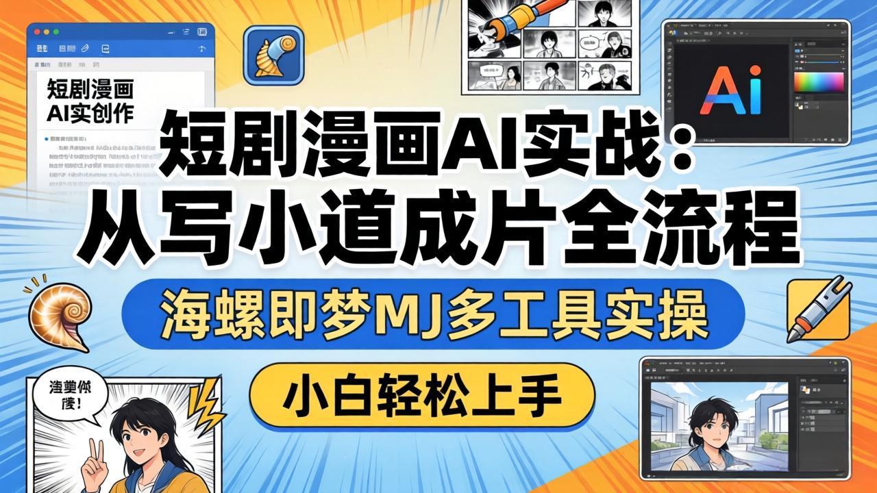 短剧漫画AI实战：从写小说到成片全流程，海螺即梦MJ多工具实操，小白轻松上手-创领云聚