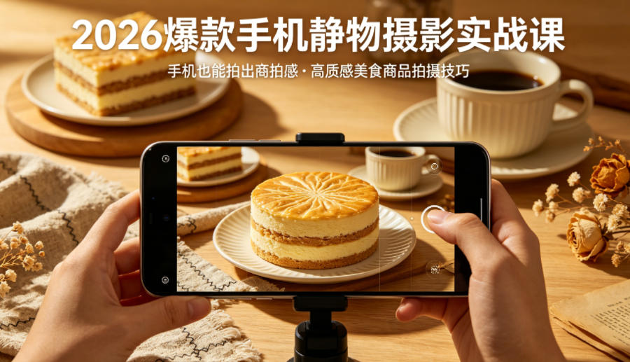 2026爆款手机静物摄影实战课，手机也能拍出商拍感，学会拍出高质感美食商品福星网赚创业资源-网赚项目-副业赚钱-互联网创业-资源整合福星网赚资源