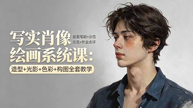 写实肖像绘画系统课:造型+光影+色彩+构图全套教学,配套笔刷+示范+作业点评-我爱发帖