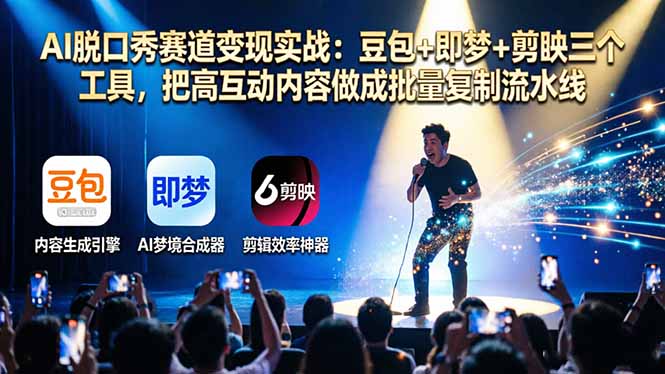 AI脱口秀赛道变现实战：豆包+即梦+剪映三个工具，把高互动内容做成批量复制流水线福星网赚创业资源-网赚项目-副业赚钱-互联网创业-资源整合福星网赚资源