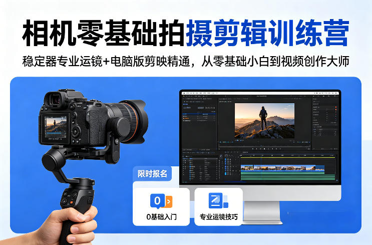 相机零基础拍摄剪辑训练营：稳定器专业运镜+电脑版剪映精通，从零基础小白到视频创作大师福星网赚创业资源-网赚项目-副业赚钱-互联网创业-资源整合福星网赚资源