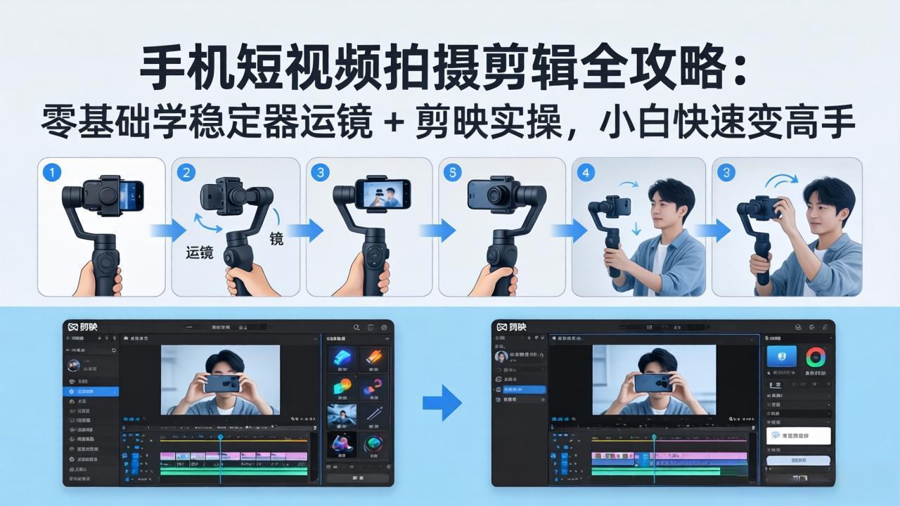 手机短视频拍摄剪辑全攻略：零基础学稳定器运镜 + 剪映实操，小白快速变高手-卡益网激活码商城