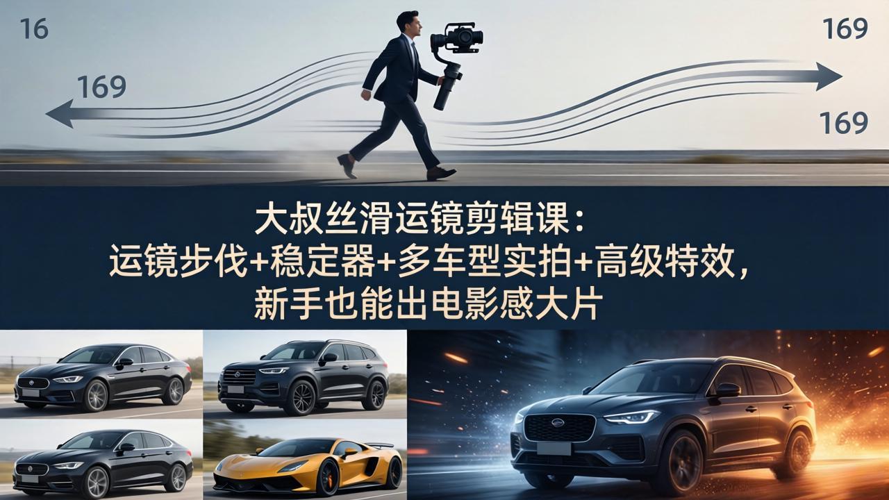 大叔丝滑运镜剪辑课：运镜步伐+稳定器+多车型实拍+高级特效，新手也能出电影感大片-我爱发帖