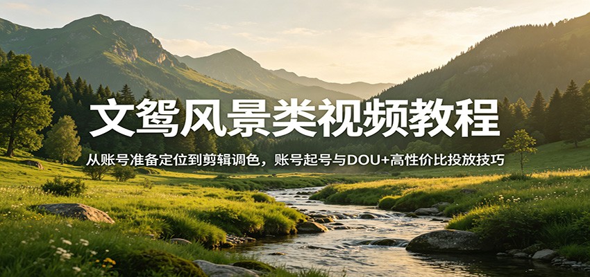 文鸳风景类视频教程：从账号准备定位到剪辑调色，账号起号与DOU+高性价比投放技巧-吾爱自习网