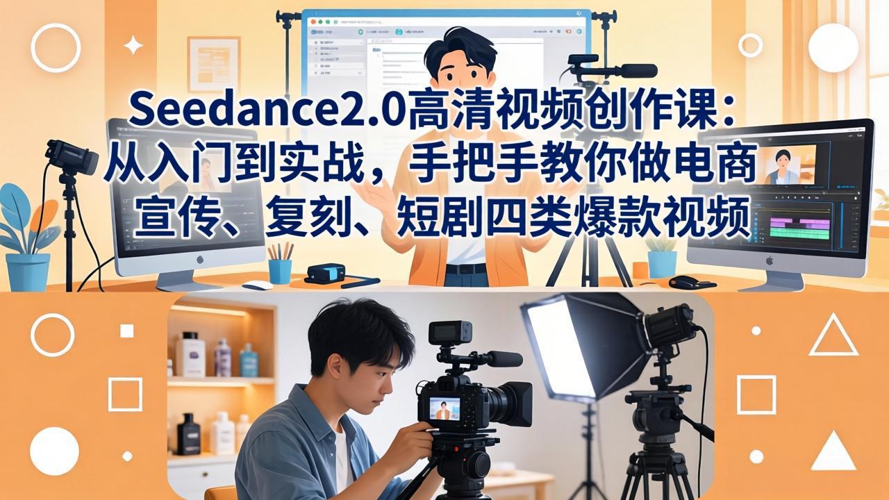 Seedance2.0高清视频创作课：从入门到实战，手把手教你做电商、宣传、复刻、短剧四类爆款视频-吾爱自习网