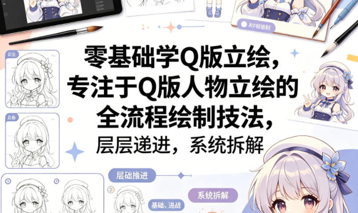 零基础学Q版立绘，专注于Q版人物立绘的全流程绘制技法，层层递进，系统拆解-我爱发帖