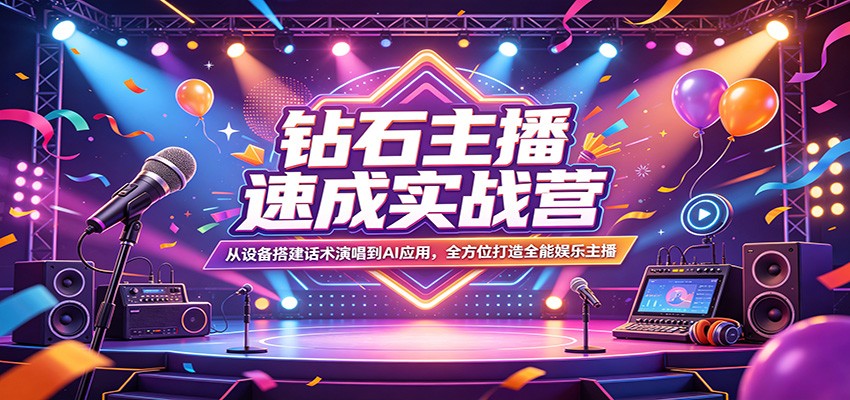 钻石主播速成实战营：从设备搭建话术演唱到AI应用，全方位打造全能娱乐主播福星网赚创业资源-网赚项目-副业赚钱-互联网创业-资源整合福星网赚资源