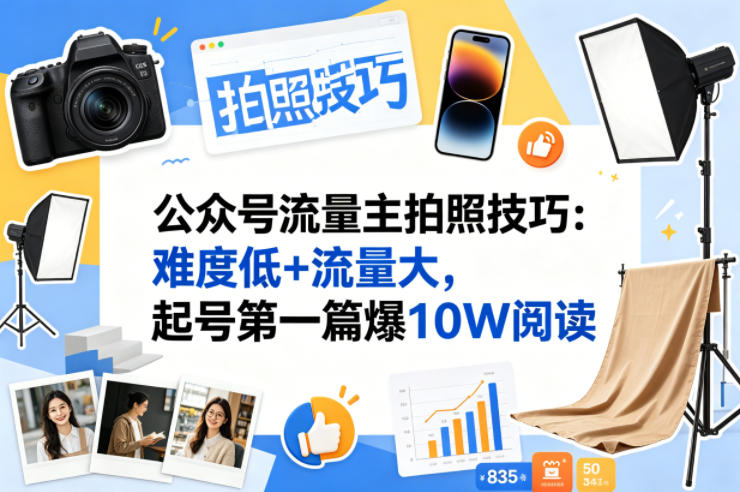 公众号流量主之拍照技巧赛道，难度低+流量大，起号第一篇就爆了10w阅读-小艾项目网