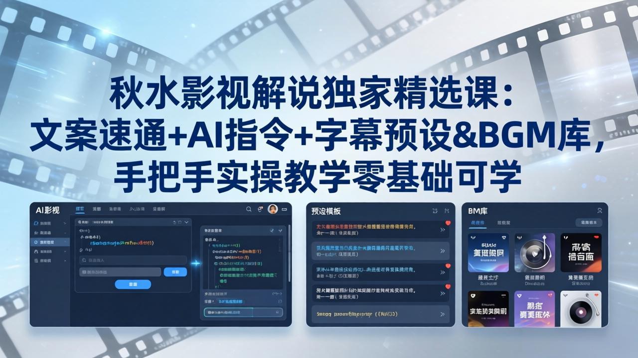 秋水影视解说独家精选课：文案速通+AI指令+字幕预设+BGM库，手把手实操教学零基础可学-小艾项目网