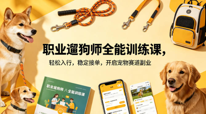 职业遛狗师全能训练课，轻松入行，稳定接单，开启宠物赛道副业-我爱发帖