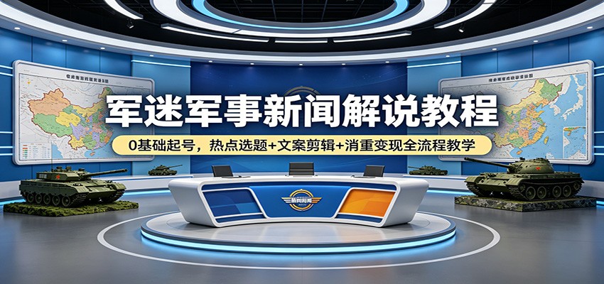 军迷军事新闻解说教程：0基础起号，热点选题+文案剪辑+消重变现全流程教学-我爱发帖