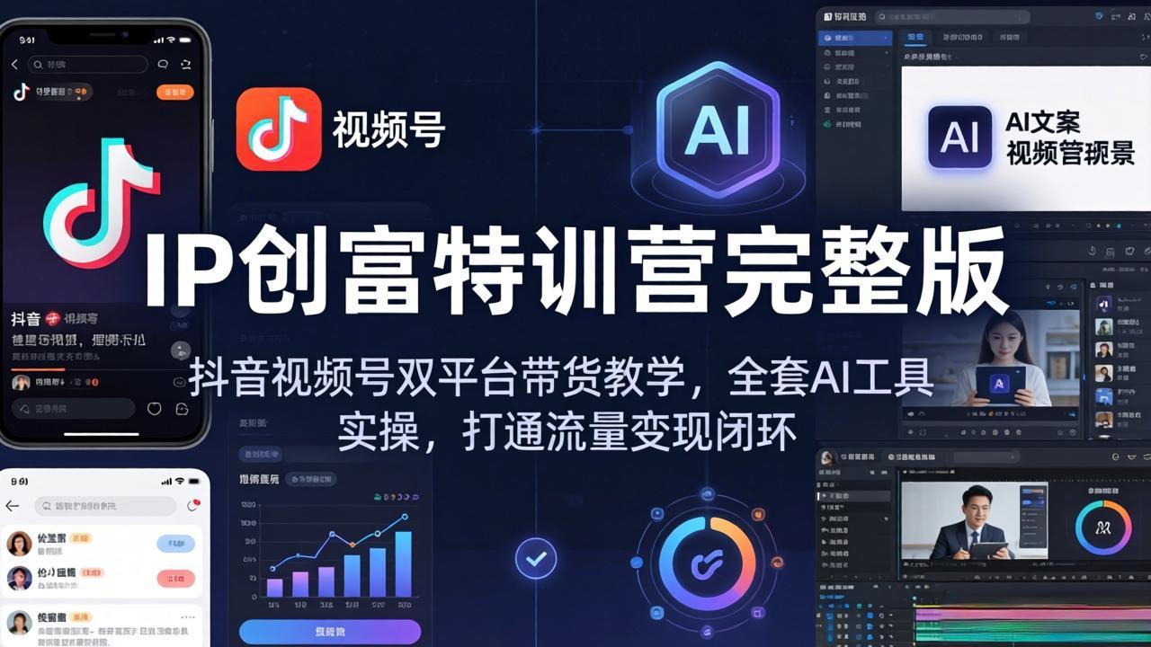IP创富特训营完整版：抖音视频号双平台带货教学，全套AI工具实操，打通流量变现闭环-我爱发帖