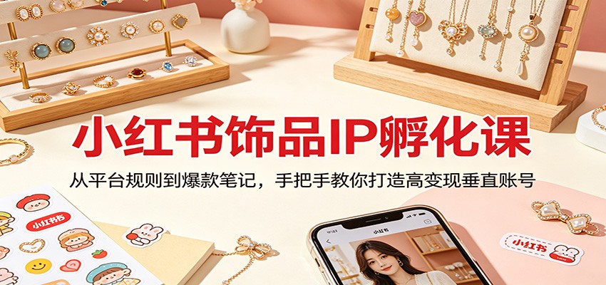 小红书饰品IP孵化课：从平台规则到爆款笔记，手把手教你打造高变现垂直账号-吾爱自习网