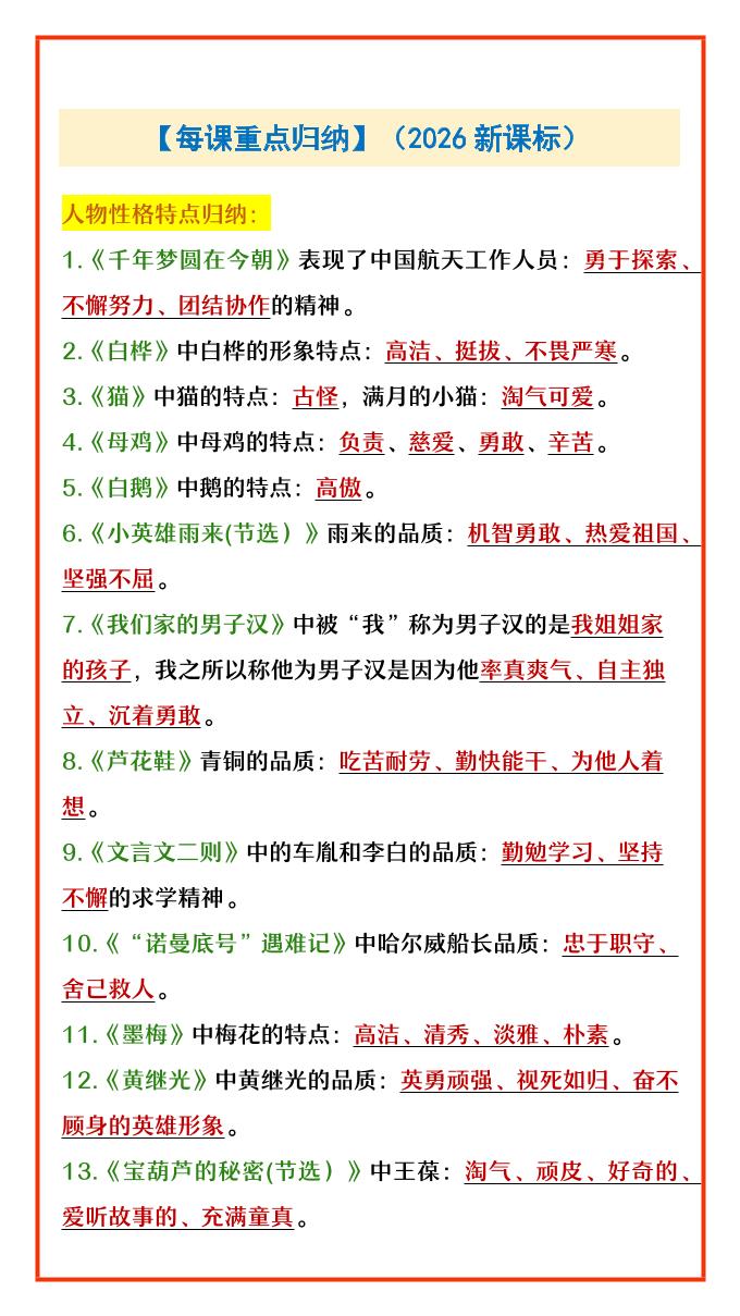 四年级下语文每课重点归纳-吾爱自习网