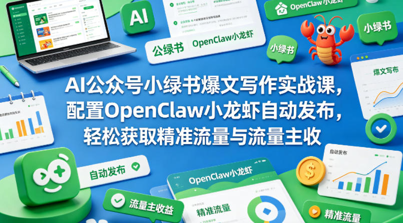 AI公众号小绿书爆文写作实战课，配置OpenClaw小龙虾自动发布，轻松获取精准流量与流量主收益福星网赚创业资源-网赚项目-副业赚钱-互联网创业-资源整合福星网赚资源