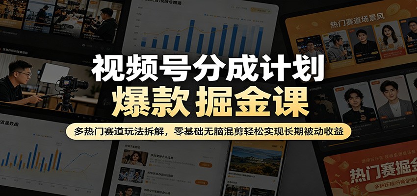 视频号分成计划爆款掘金课：多热门赛道玩法拆解，零基础无脑混剪轻松实现长期被动收益-旺仔资源库