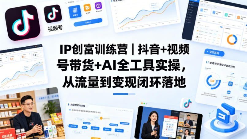 IP创富训练营｜抖音+视频号带货+AI全工具实操，从流量到变现闭环落地-吾爱自习网