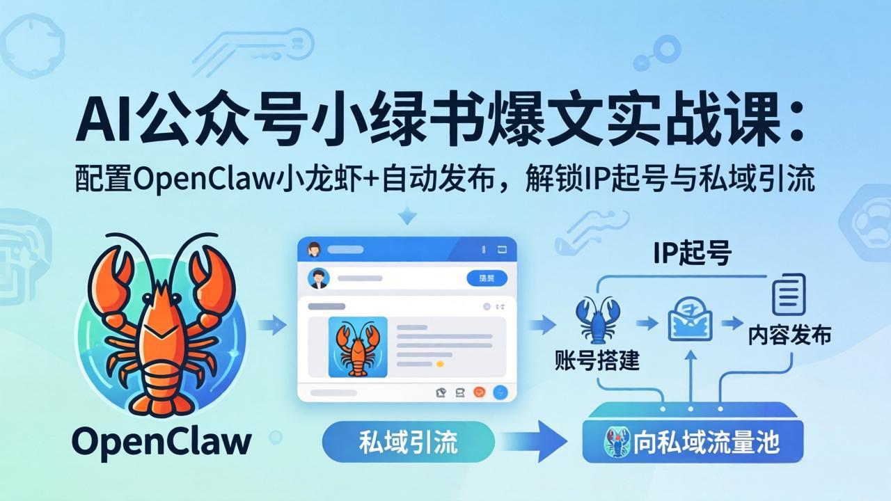 AI公众号小绿书变现实战课：小绿书爆文写作+OpenClaw自动发布，解锁IP起号与私域引流-吾爱自习网