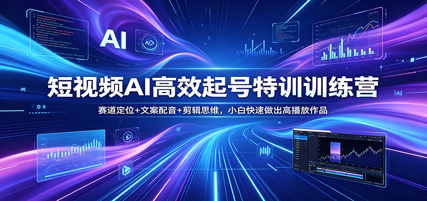 短视频AI高效起号特训训练营：赛道定位+文案配音+剪辑思维，小白快速做出高播放作品-旺仔资源库