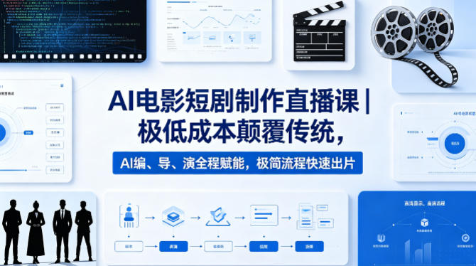 AI电影短剧制作直播课｜极低成本颠覆传统，AI编、导、演全程赋能，极简流程快速出片福星网赚创业资源-网赚项目-副业赚钱-互联网创业-资源整合福星网赚资源