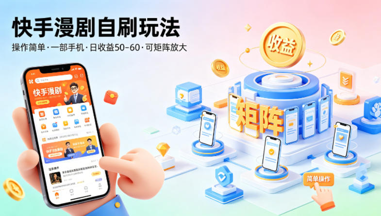 快手漫剧自刷玩法，操作简单，一部手机就可以做，一天50-60收益，可矩阵放大【揭秘】福星网赚创业资源-网赚项目-副业赚钱-互联网创业-资源整合福星网赚资源