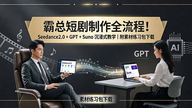 霸总短剧制作全流程！Seedance2.0 + GPT + Suno 沉浸式教学｜附素材练习包下载福星网赚创业资源-网赚项目-副业赚钱-互联网创业-资源整合福星网赚资源