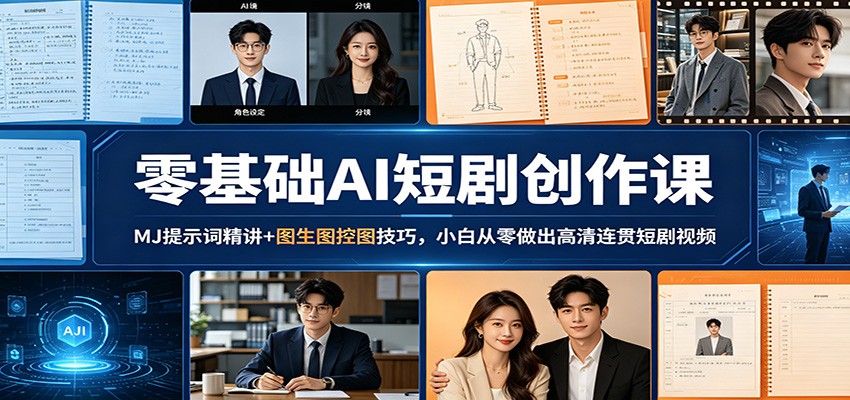 零基础AI短剧创作课：MJ提示词精讲+图生图控图技巧，小白从零做出高清连贯短剧视频-我爱发帖