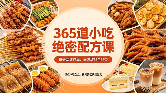 365道小吃绝密配方课：覆盖网红炸串、卤味甜品全品类，低成本轻创业，摆摊开店快速盈利-weichuangqy