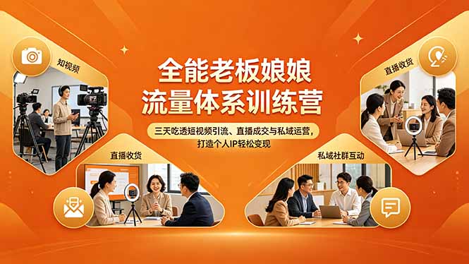 全能老板娘流量体系训练营，三天吃透短视频引流、直播成交与私域运营，打造个人IP轻松变现-吾爱自习网