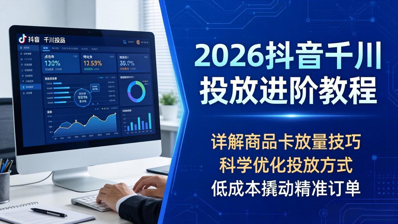 2026抖音千川投放进阶教程，详解商品卡放量技巧，科学优化投放方式，低成本撬动精准订单-吾爱自习网
