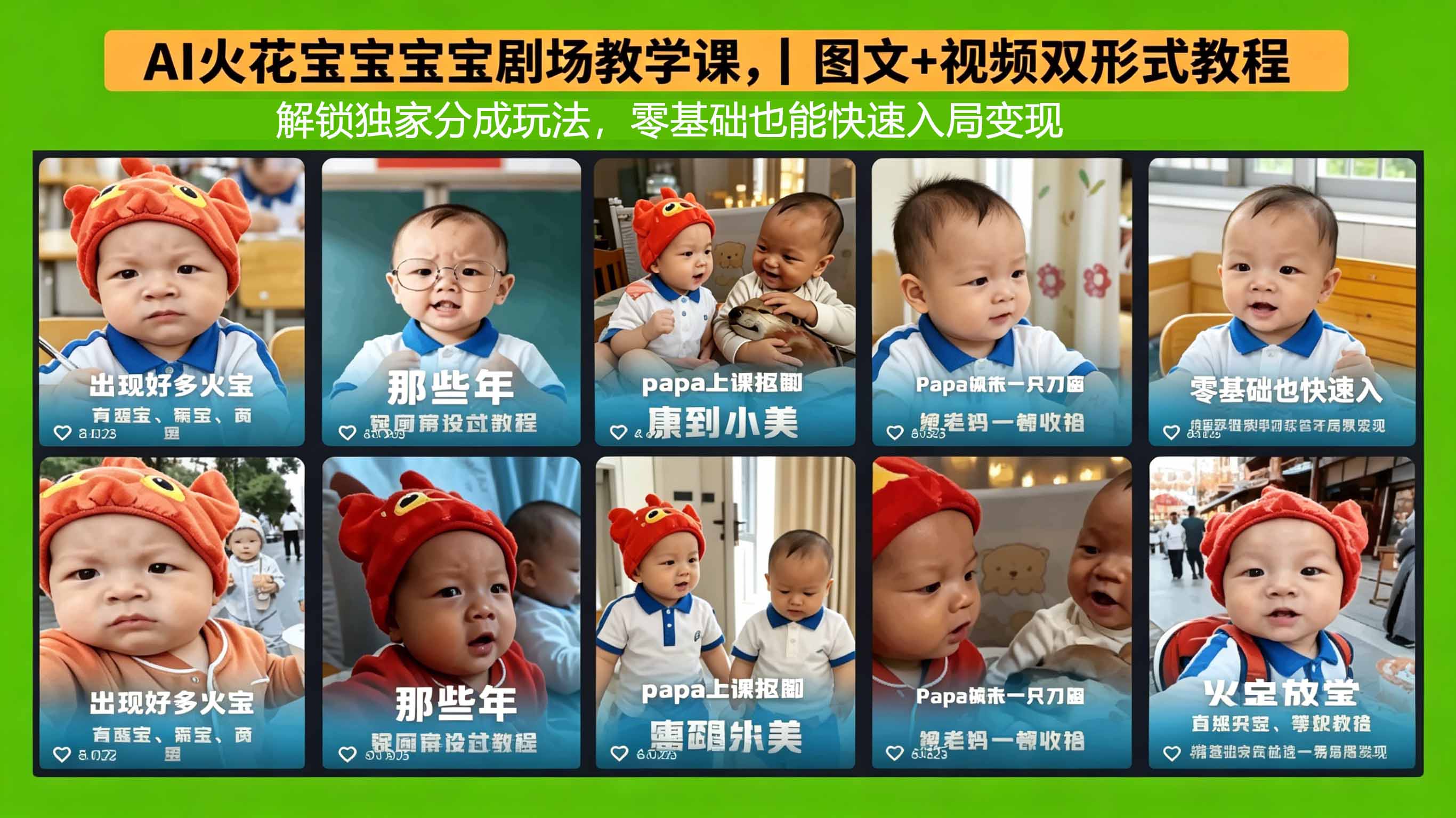 AI火花宝宝宝宝剧场教学课，图文+视频双形式教程，解锁独家分成玩法，零基础也能快速入局变现-我爱发帖