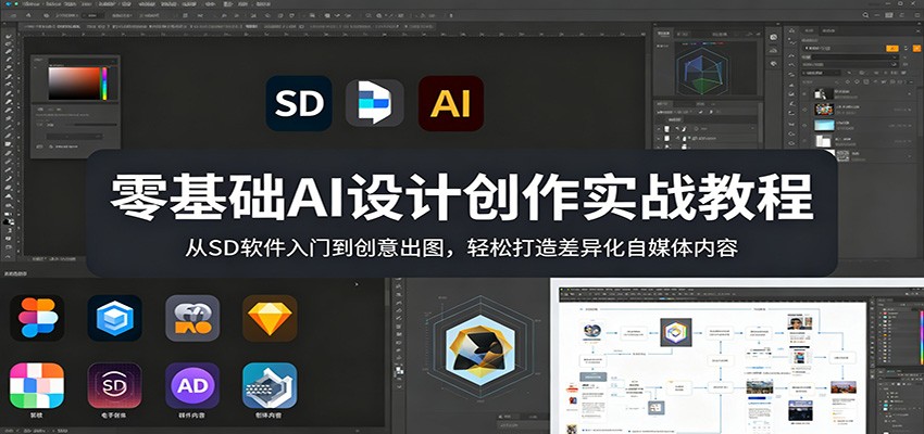 零基础AI设计创作实战教程：从SD软件入门到创意出图，轻松打造差异化自媒体内容-吾爱自习网