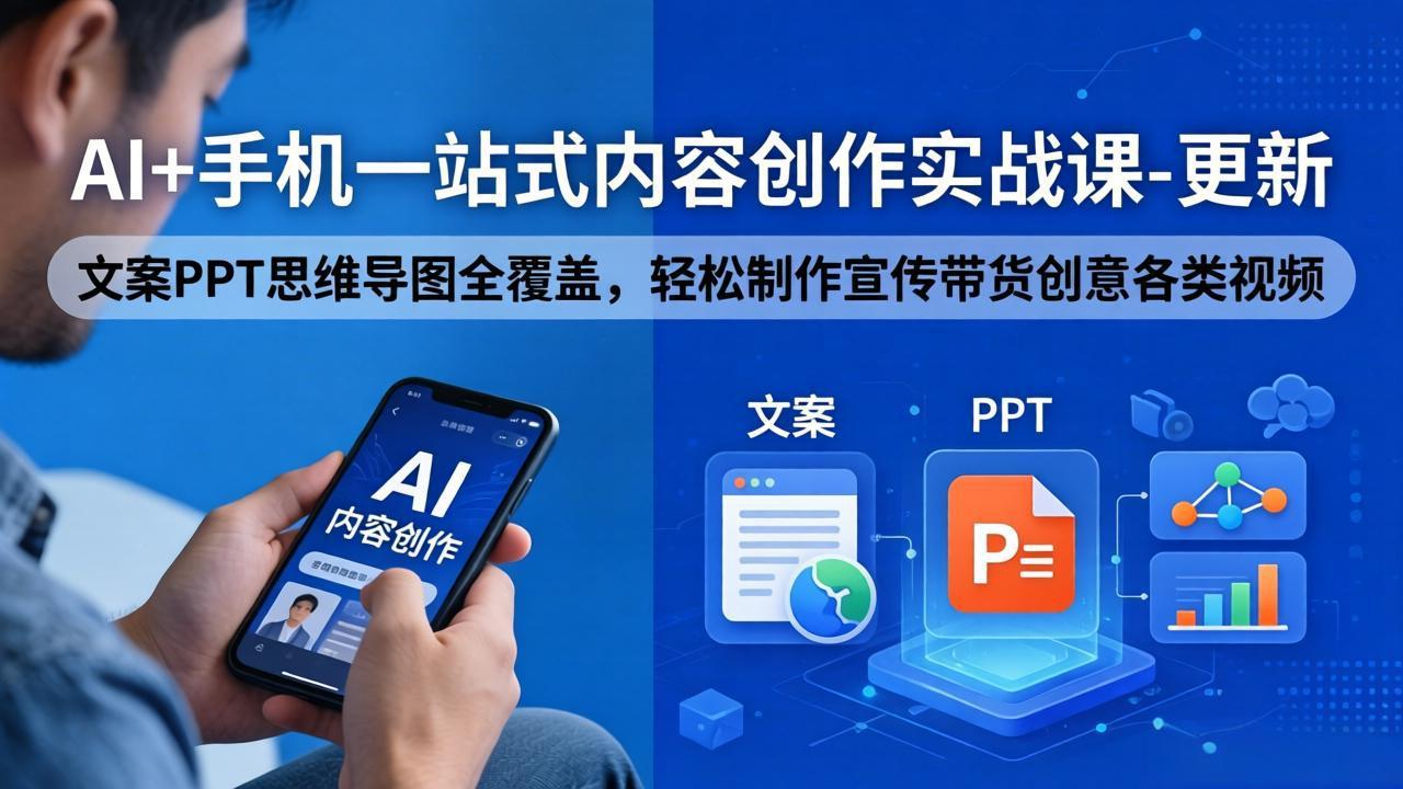 AI+手机一站式内容创作实战课-更新，文案PPT思维导图全覆盖，轻松制作宣传带货创意各类视频-我爱发帖