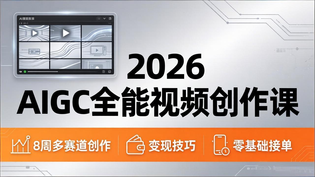 2026AIGC全能视频创作课，8周吃透多赛道创作+变现，零基础也能高效出片接单-吾爱自习网