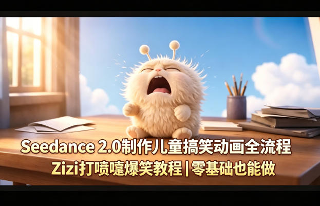 Seedance 2.0制作儿童搞笑动画全流程Zizi打喷嚏爆笑教程｜零基础也能做-吾爱自习网