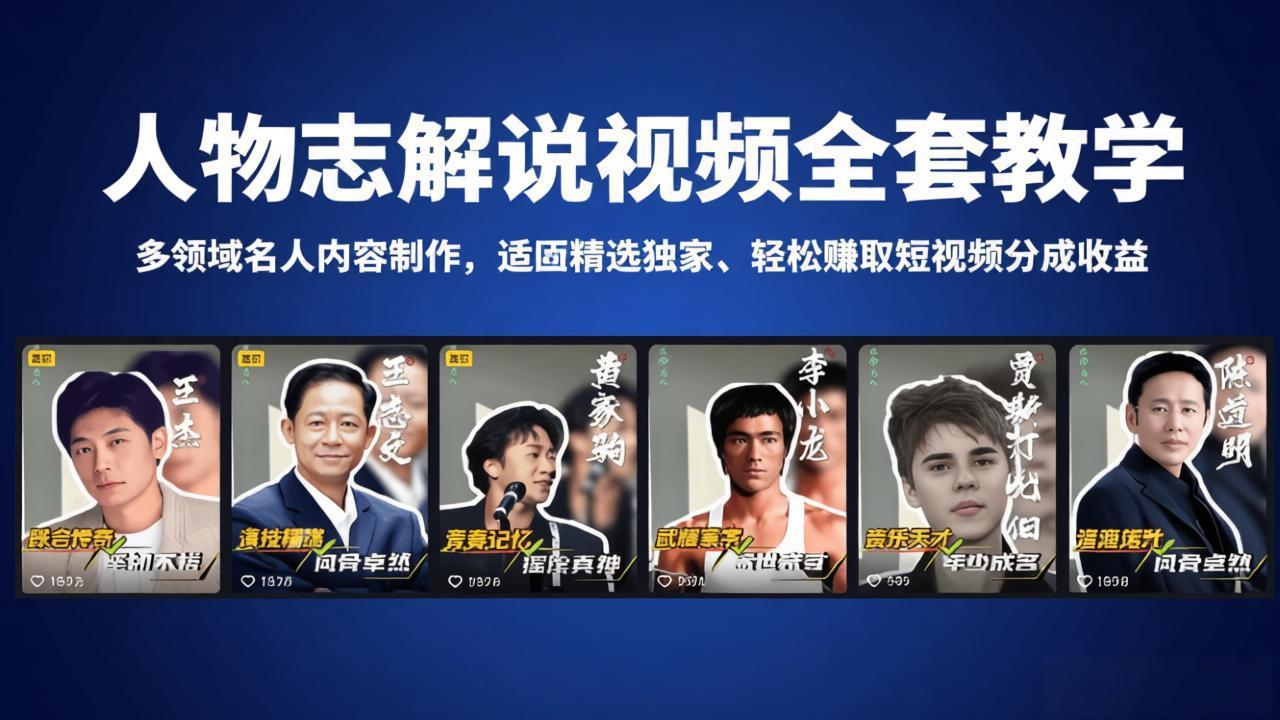 人物志解说视频全套教学，多领域名人内容制作，适配精选独家，轻松赚取短视频分成收益-我爱发帖