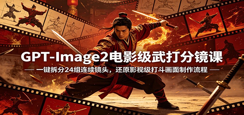 GPT-Image2电影级武打分镜课：一键拆分24组连续镜头，还原影视级打斗画面制作流程-世界代码分享网