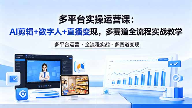 某团队多平台实操运营课-更新26年4月29：AI剪辑+数字人+直播变现，多赛道全流程实战教学-旺仔资源库
