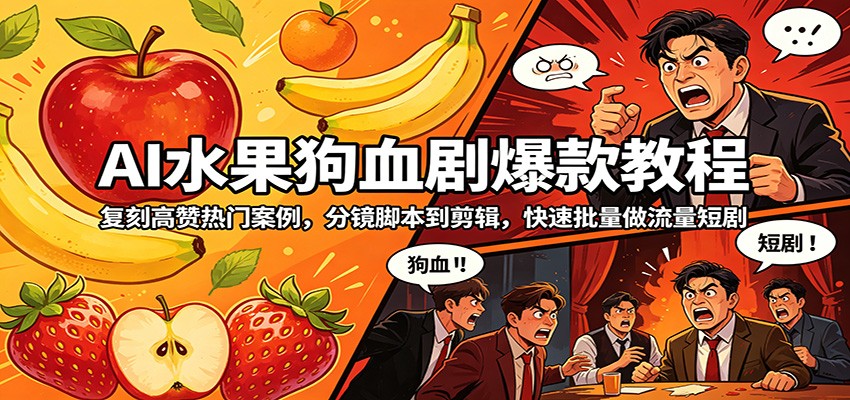 AI水果狗血剧爆款教程：复刻高赞热门案例，分镜脚本到剪辑，快速批量做流量短剧-搞薯条网