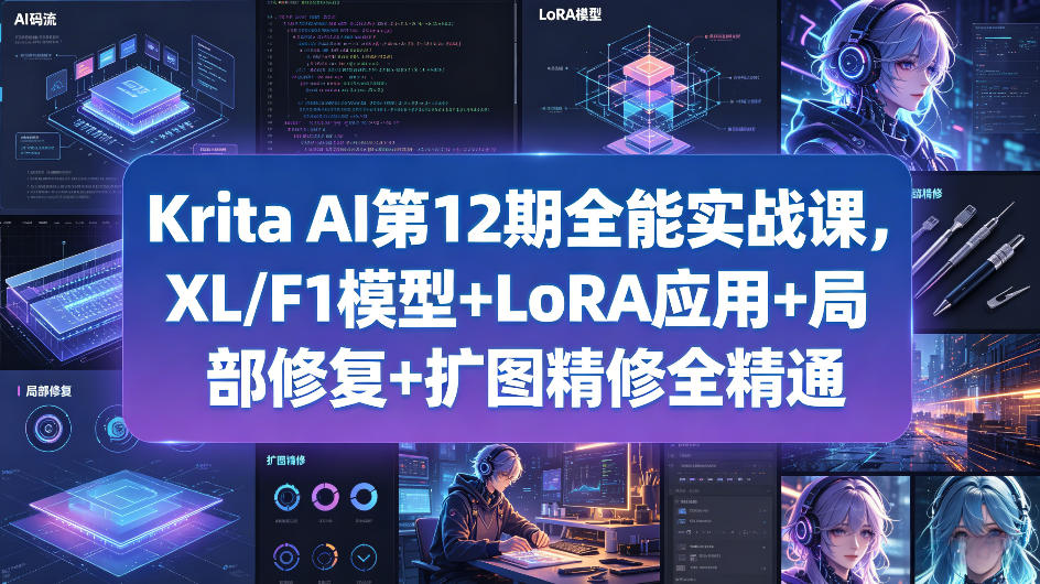 Krita AI第12期全能实战课，XL/F1模型+LoRA应用+局部修复+扩图精修全精通-吾爱自习网