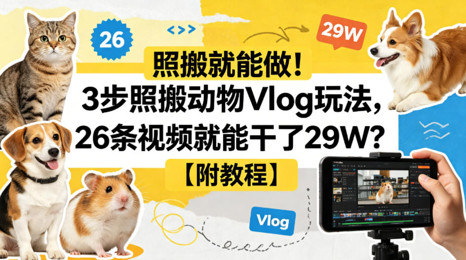 照搬就能做！3步照搬动物Vlog玩法，26条视频就能干了29W？【附教程】【赠coze一键生成工作流】福星网赚创业资源-网赚项目-副业赚钱-互联网创业-资源整合福星网赚资源