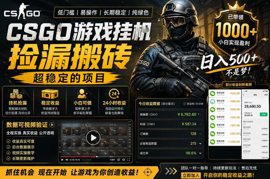 CSGO游戏搬砖，全自动挂G，不需要玩游戏，手机操作日入300+，解放双手【揭秘】-我爱发帖