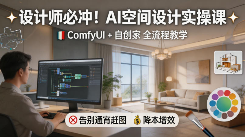 设计师必冲！AI空间设计实操课，ComfyUI+自创家全教学，告别通宵赶图，降本增效-我爱发帖