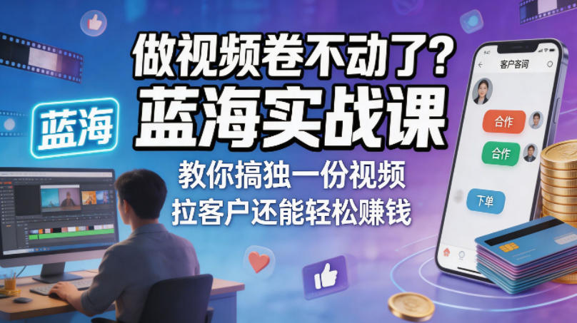 做视频卷不动了？蓝海实战课教你搞独一份视频，拉客户还能轻松賺钱！【原创双语字幕】-我爱发帖