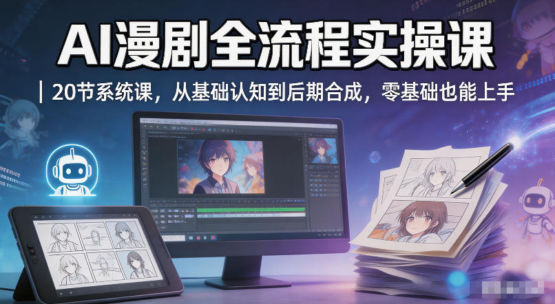 AI漫剧全流程实操课｜20节系统课，从基础认知到后期合成，零基础也能上手-我爱发帖