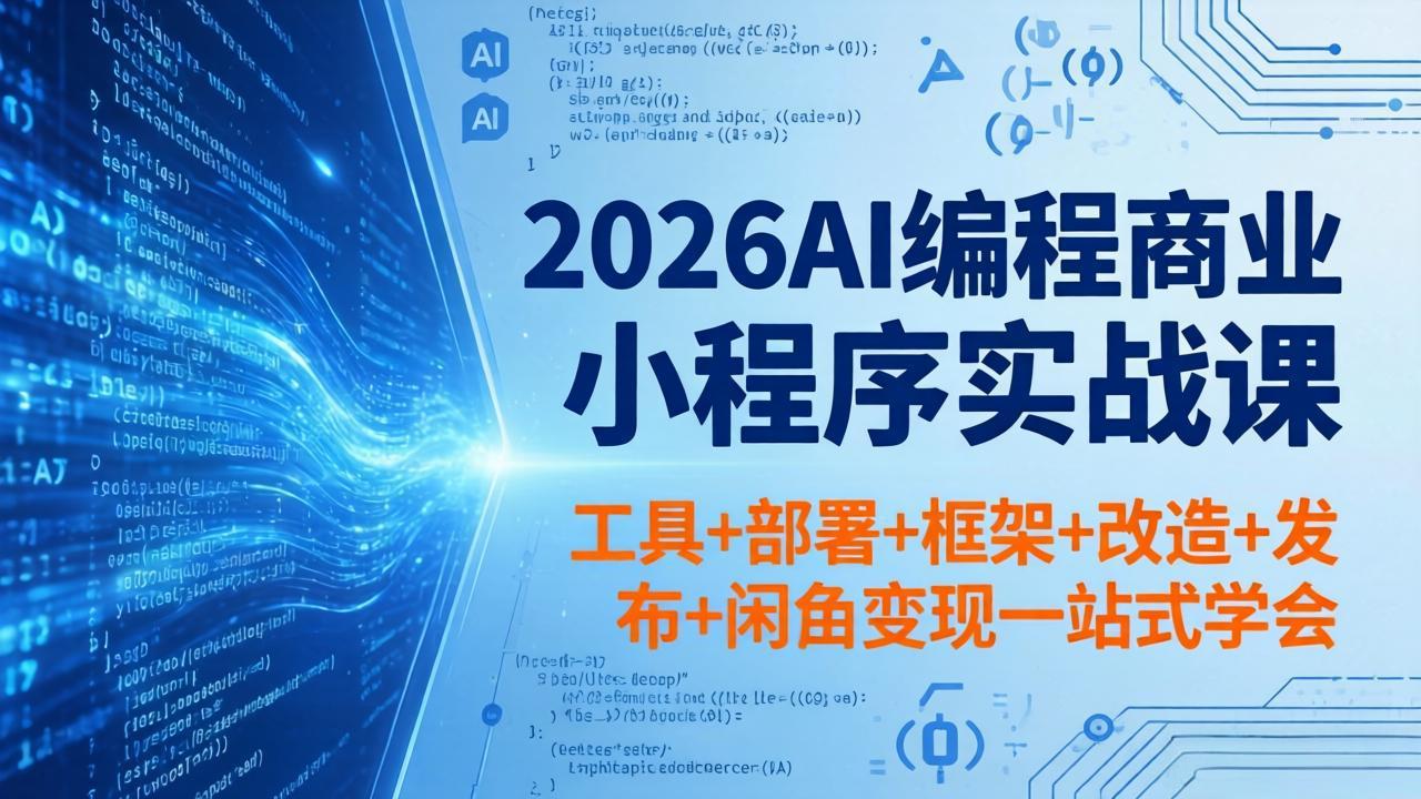 2026AI编程商业小程序实战课，工具+部署+框架+改造+发布+闲鱼变现一站式学会-吾爱自习网