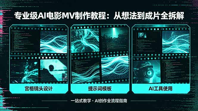 专业级AI电影MV制作教程，从想法到成片全拆解，宫格镜头+提示词模板+AI工具一站式教学-吾爱自习网
