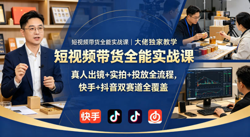 短视频带货全能实战课｜大佬独家教学，真人出镜+实拍+投放全流程，快手+抖音双赛道全覆盖-我爱发帖