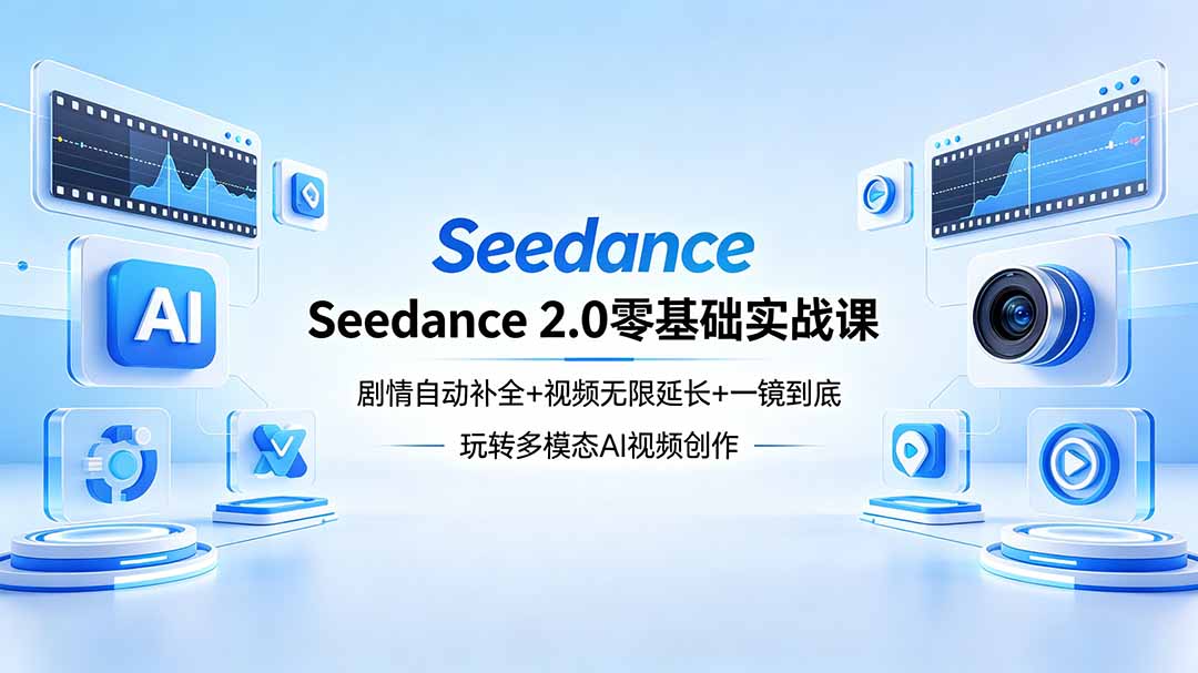 Seedance 2.0零基础实战课：剧情自动补全+视频无限延长+一镜到底：玩转多模态AI视频创作福星网赚创业资源-网赚项目-副业赚钱-互联网创业-资源整合福星网赚资源