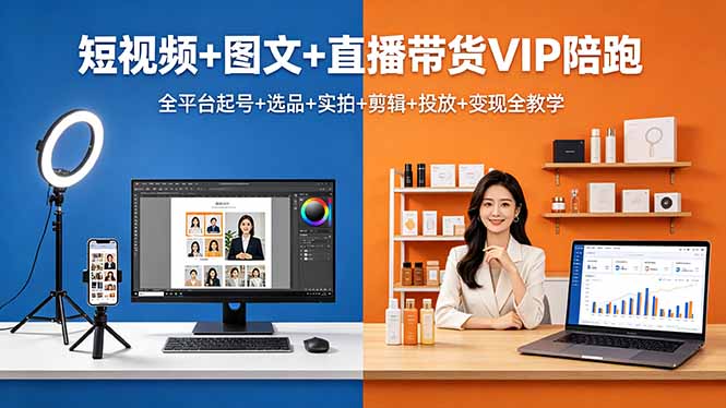短视频+图文+直播带货VIP陪跑，全平台起号+选品+实拍+剪辑+投放+变现全教学-吾爱自习网